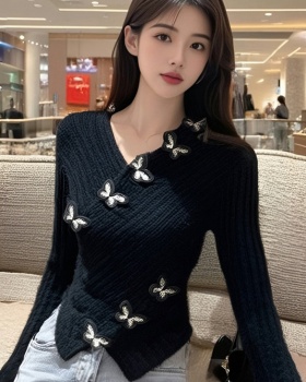 Mohair black sweater Hepburn style short tops