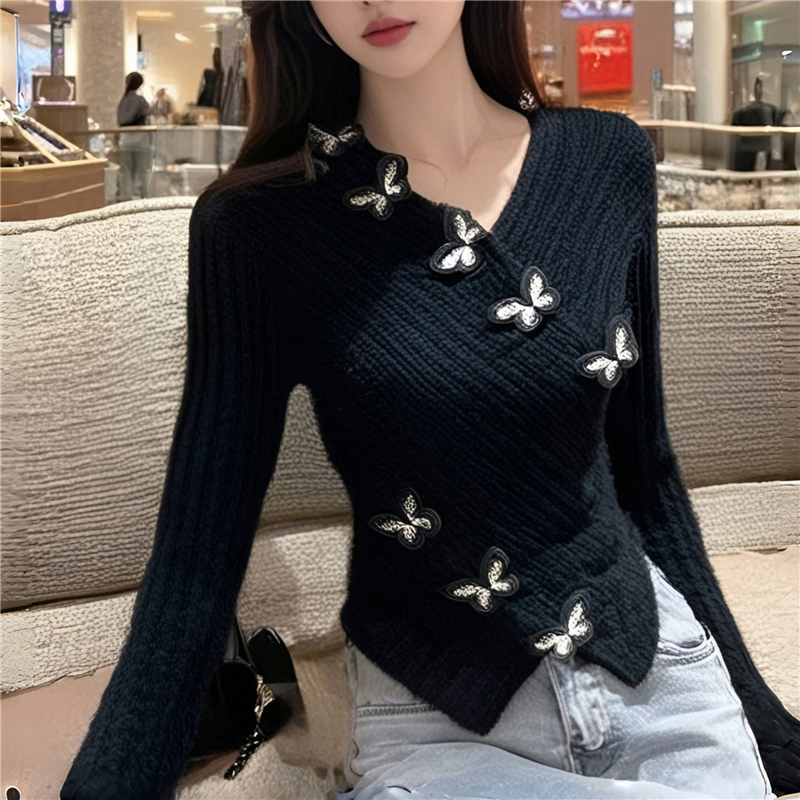 Mohair black sweater Hepburn style short tops