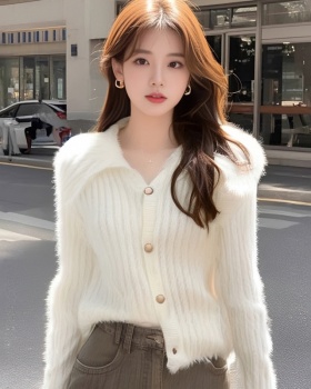 Thick doll collar coat lazy knitted cardigan for women