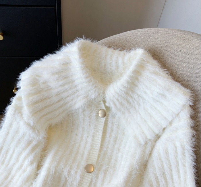 Thick doll collar coat lazy knitted cardigan for women