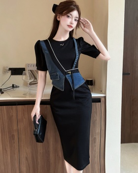 Split mixed colors dress splice long dress for women