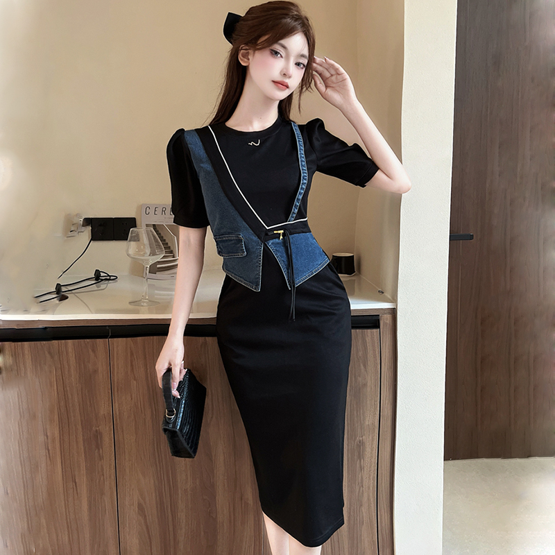 Split mixed colors dress splice long dress for women