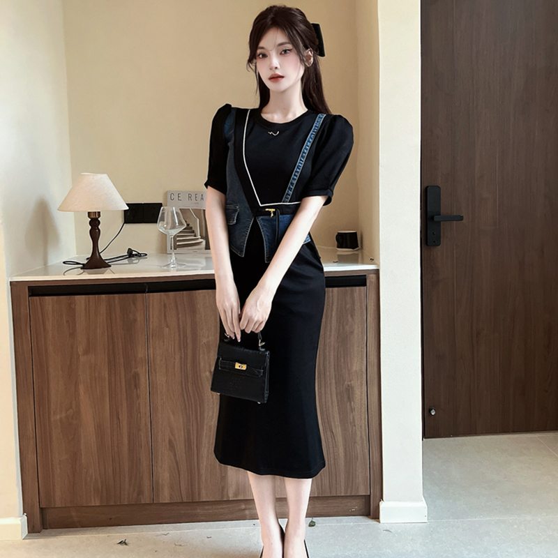 Split mixed colors dress splice long dress for women