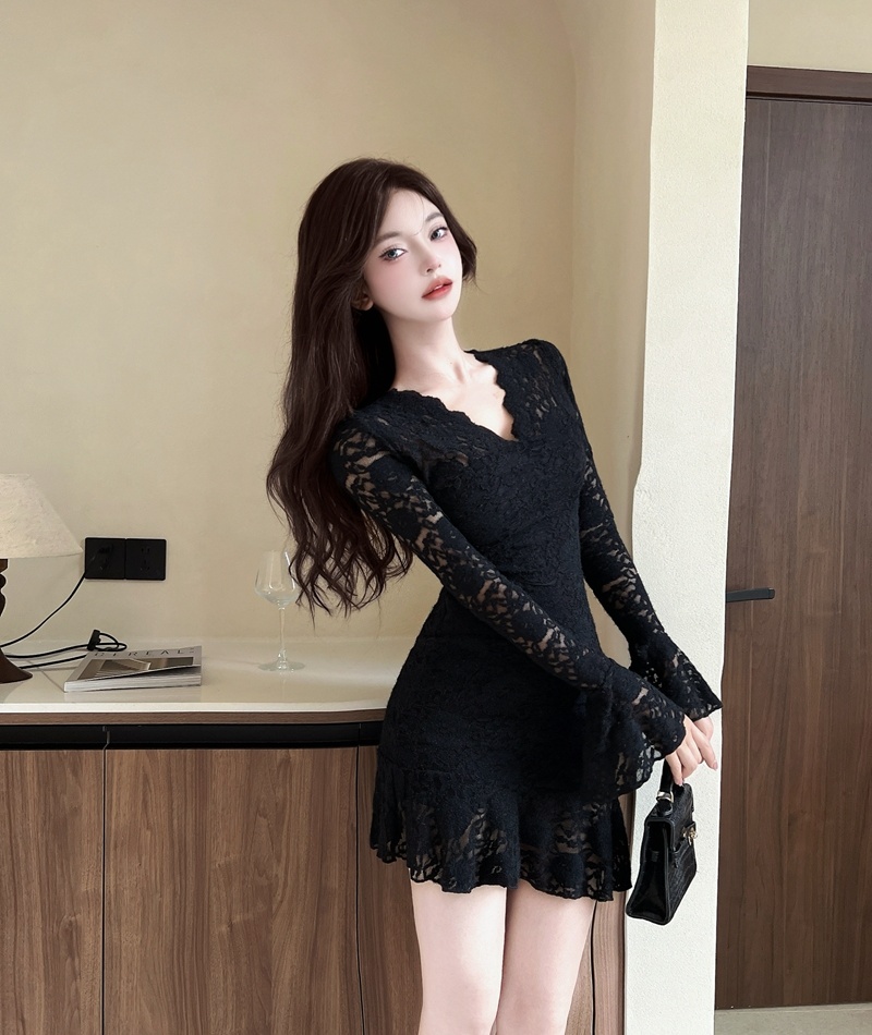 France style V-neck bottoming sexy splice dress for women