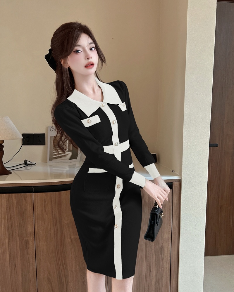 Mixed colors long dress bottoming dress for women