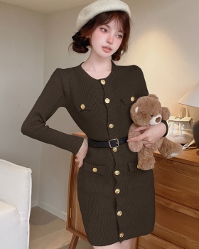 Thick small fellow dress single-breasted sweater dress