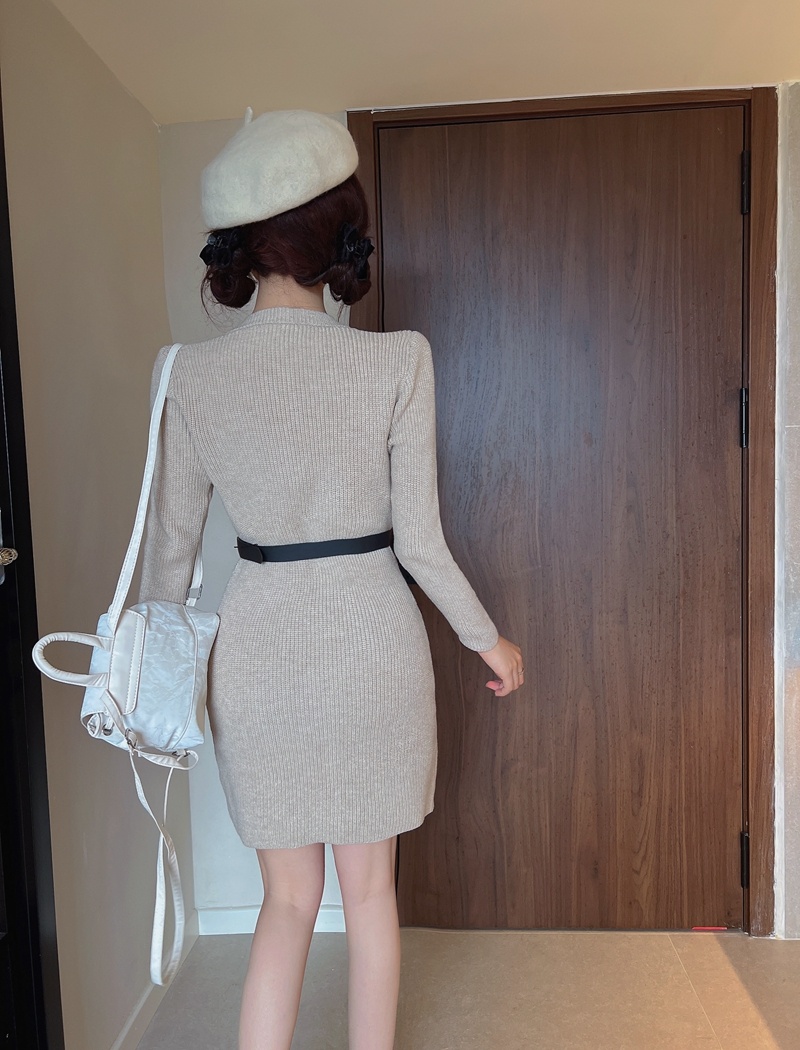 Thick small fellow dress single-breasted sweater dress