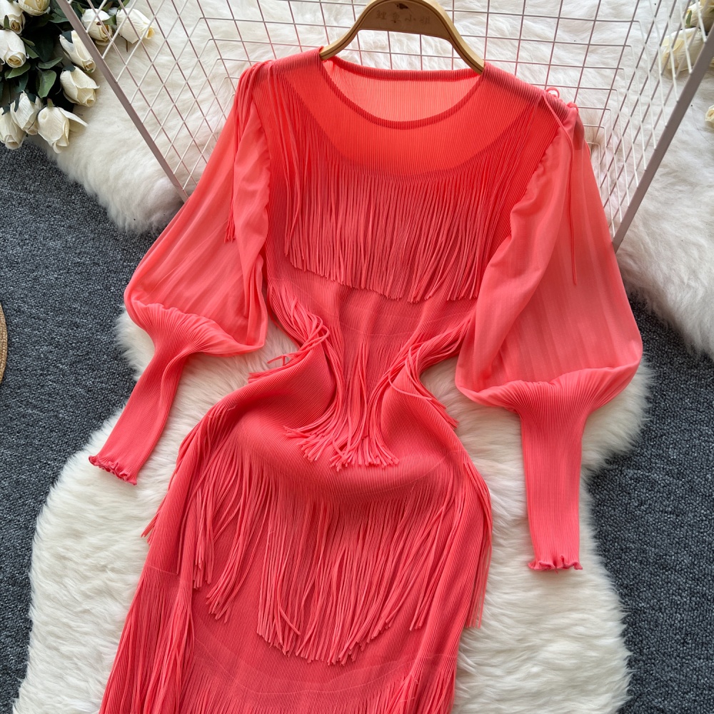 Slim lantern sleeve dress temperament long dress for women