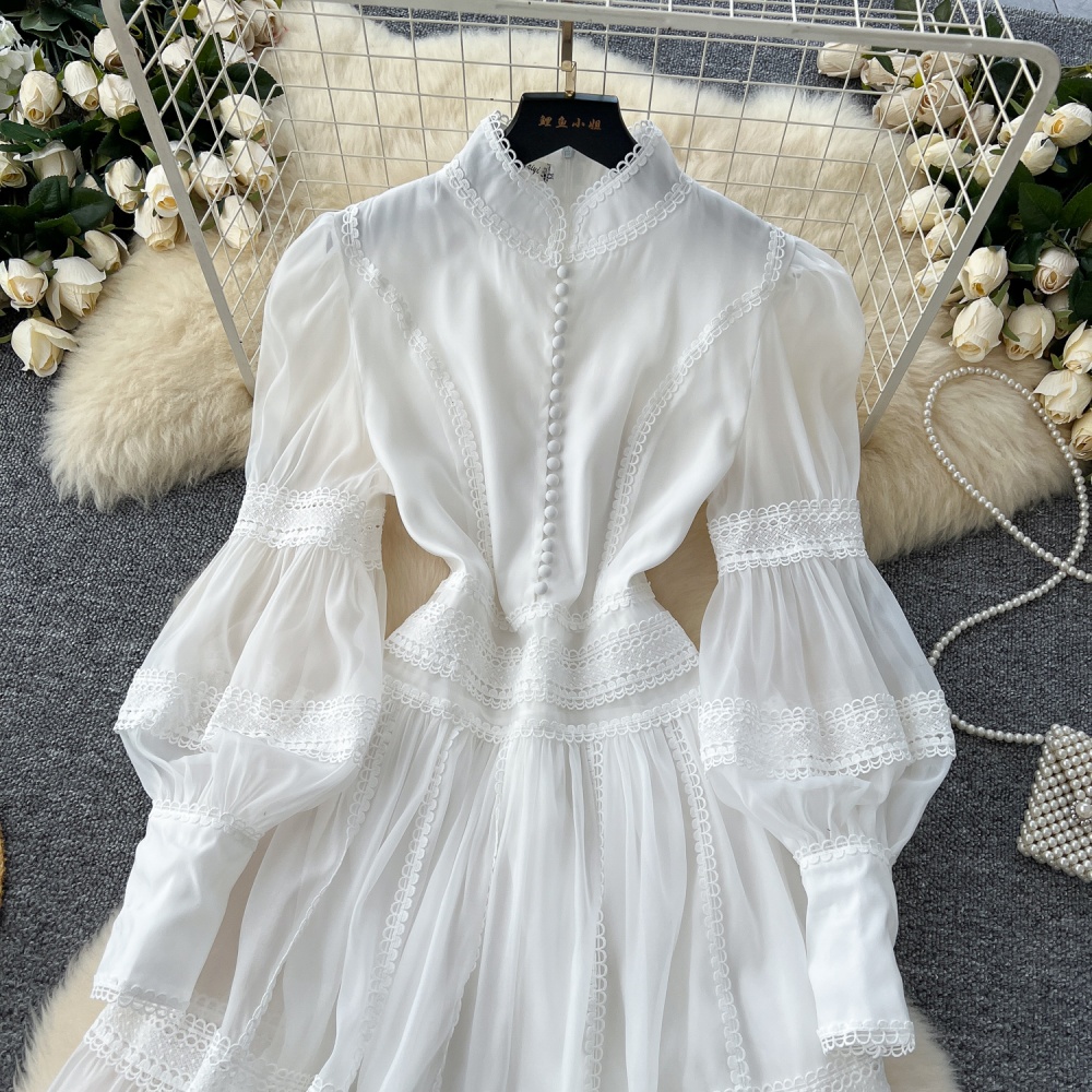 Court style lantern sleeve gauze dress for women