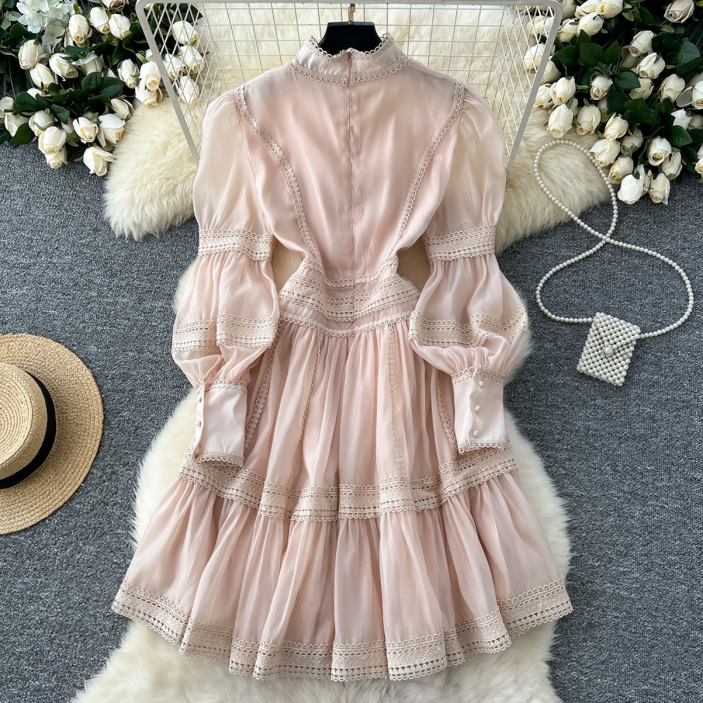 Court style lantern sleeve gauze dress for women