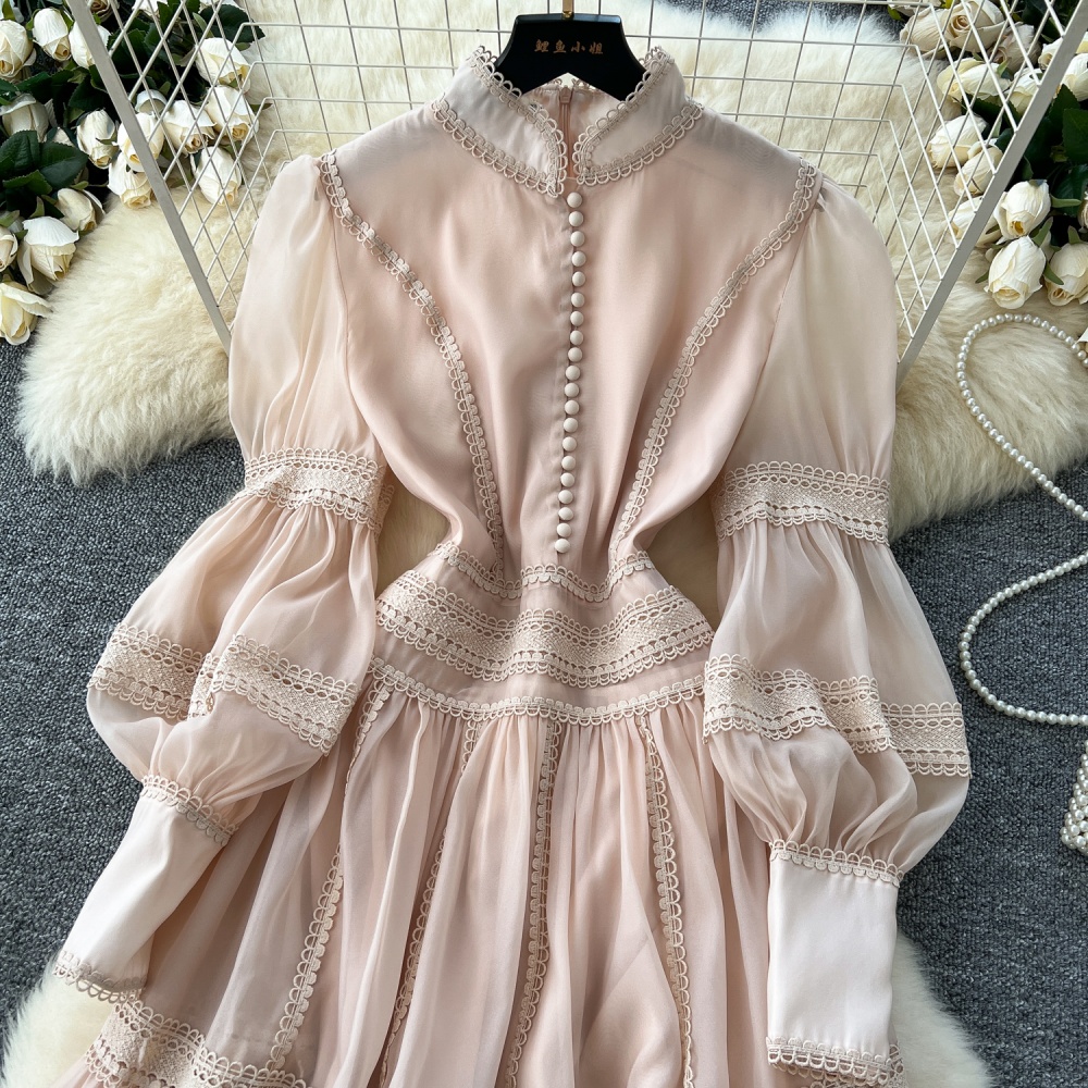 Court style lantern sleeve gauze dress for women