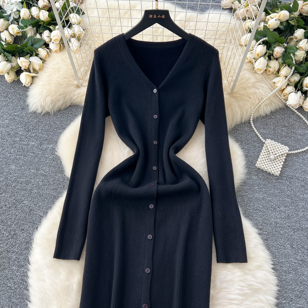 Slim bottoming dress Korean style pinched waist cardigan