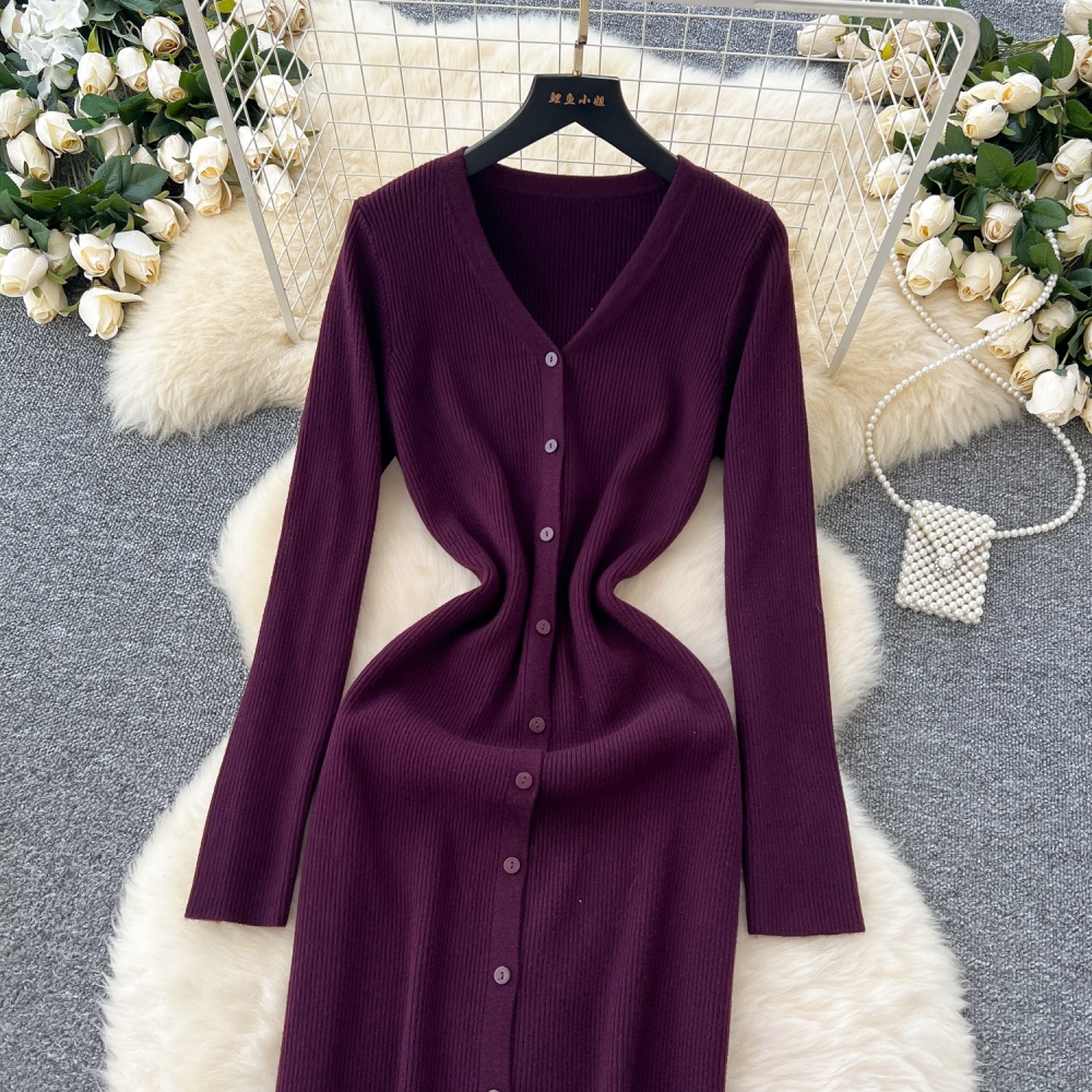 Slim bottoming dress Korean style pinched waist cardigan