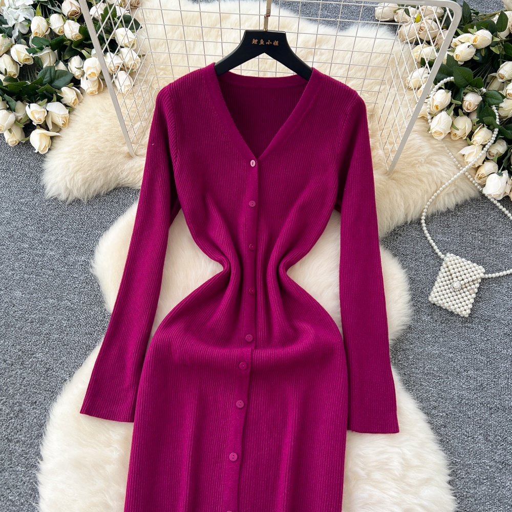 Slim bottoming dress Korean style pinched waist cardigan