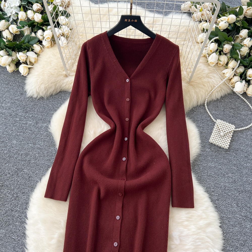 Slim bottoming dress Korean style pinched waist cardigan