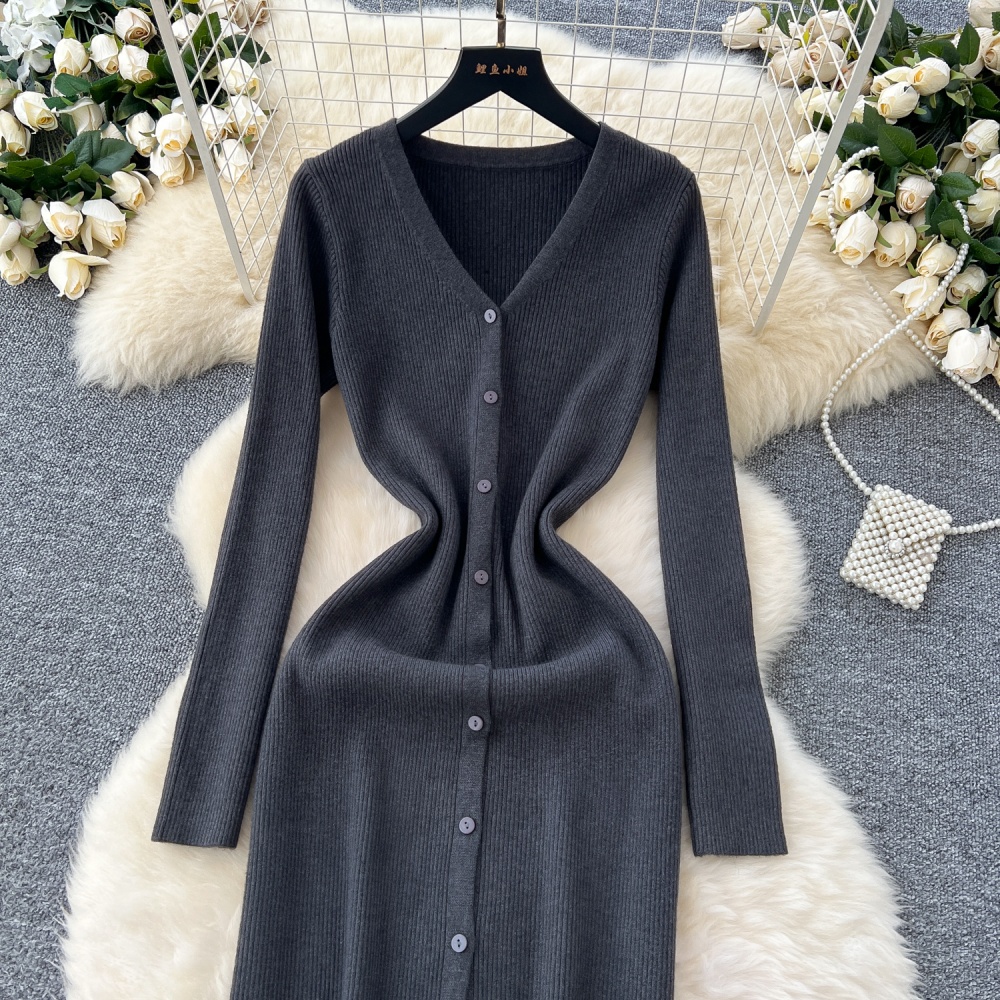 Slim bottoming dress Korean style pinched waist cardigan