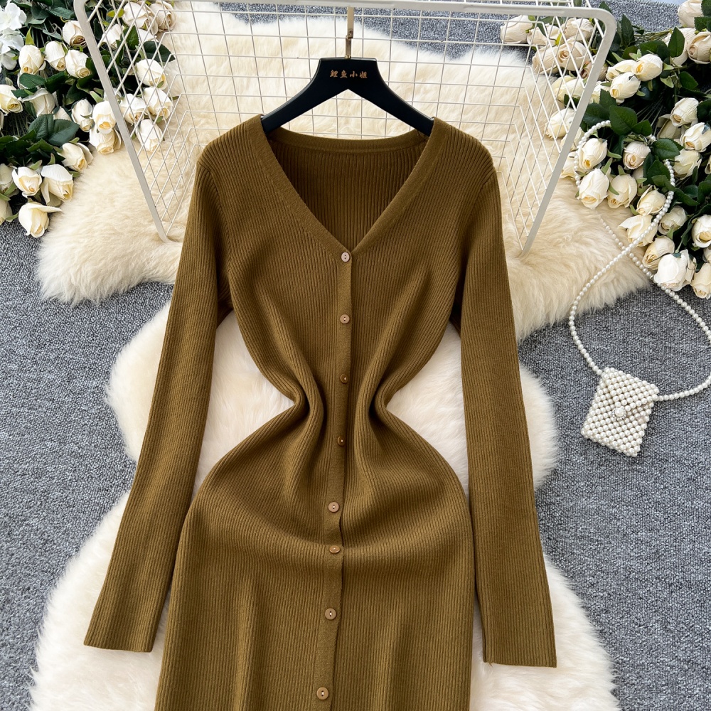 Slim bottoming dress Korean style pinched waist cardigan