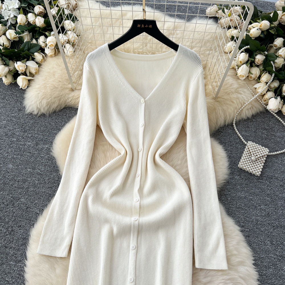 Slim bottoming dress Korean style pinched waist cardigan