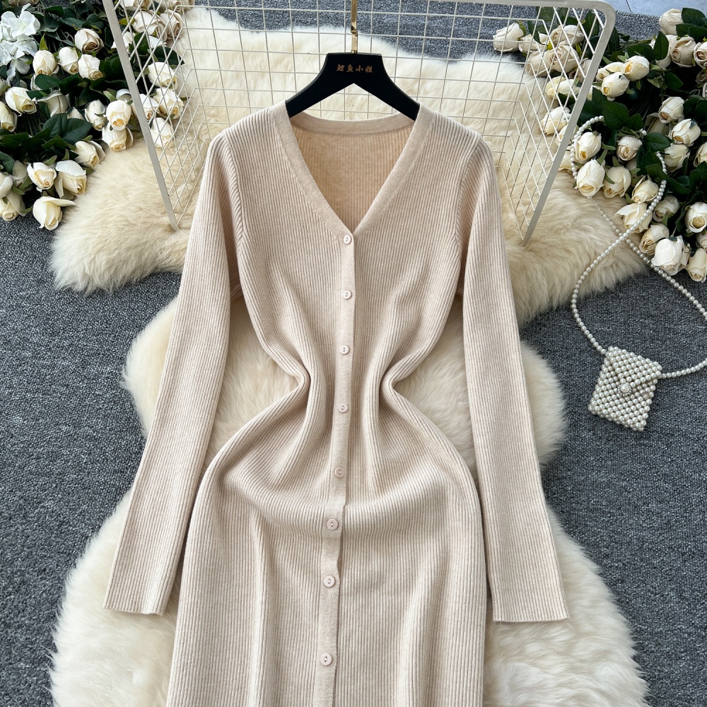 Slim bottoming dress Korean style pinched waist cardigan