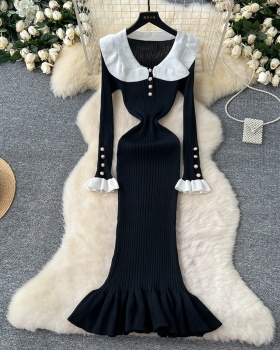 Single-breasted dress doll collar long dress for women