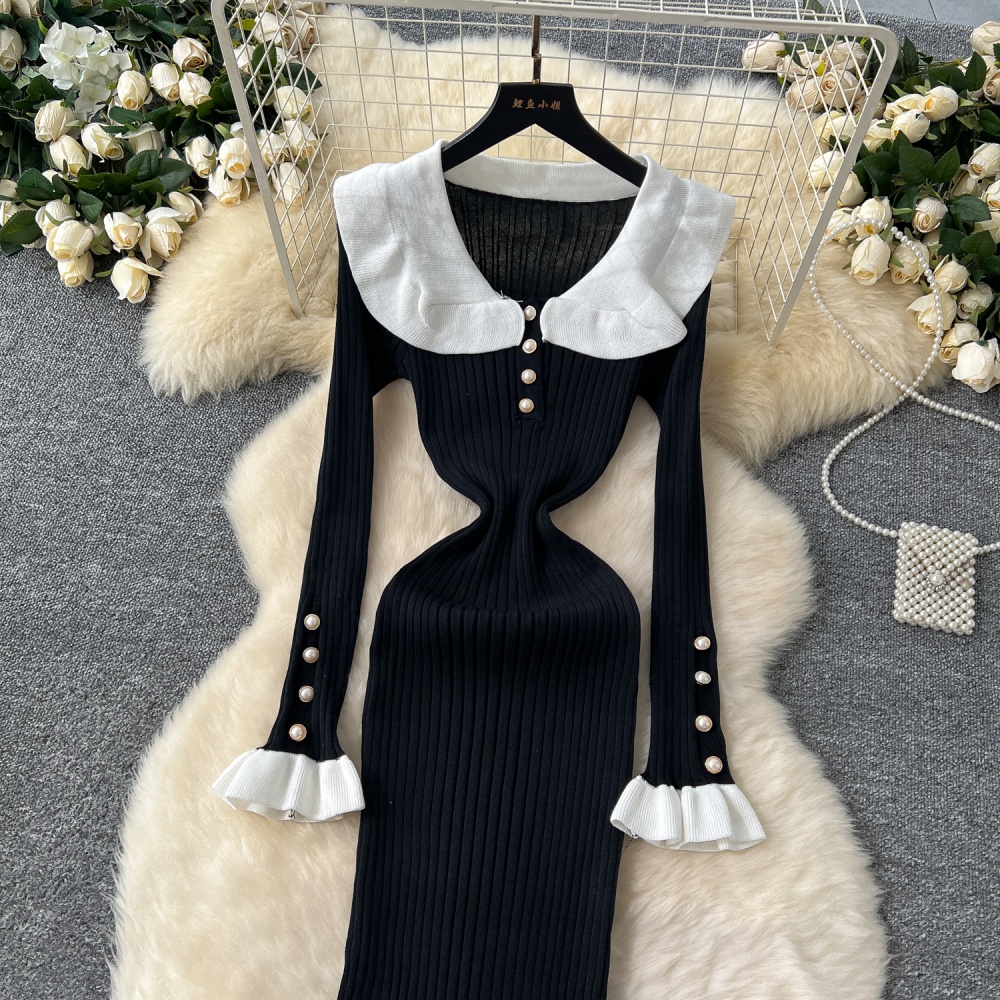 Single-breasted dress doll collar long dress for women