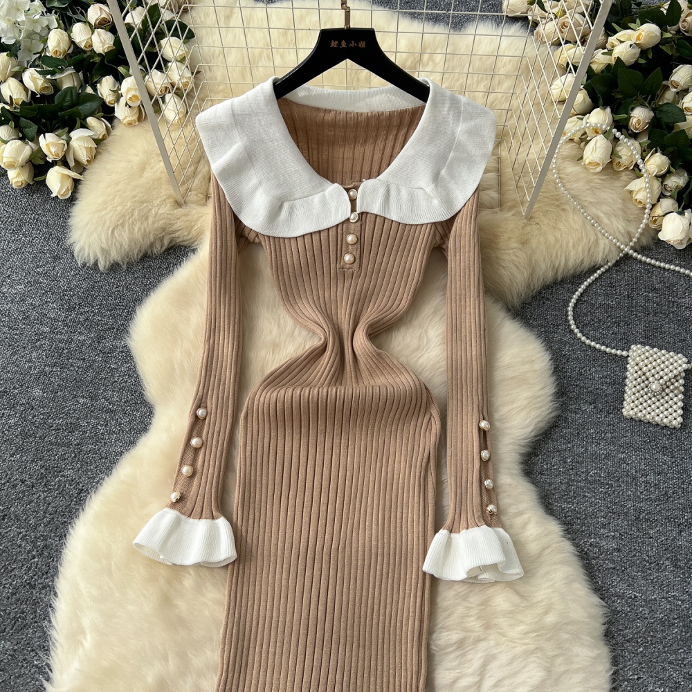 Single-breasted dress doll collar long dress for women