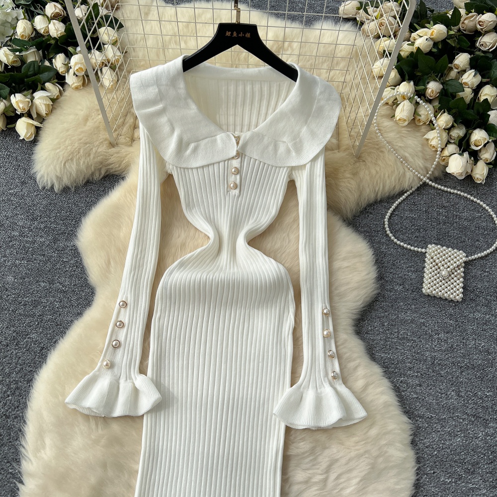 Single-breasted dress doll collar long dress for women