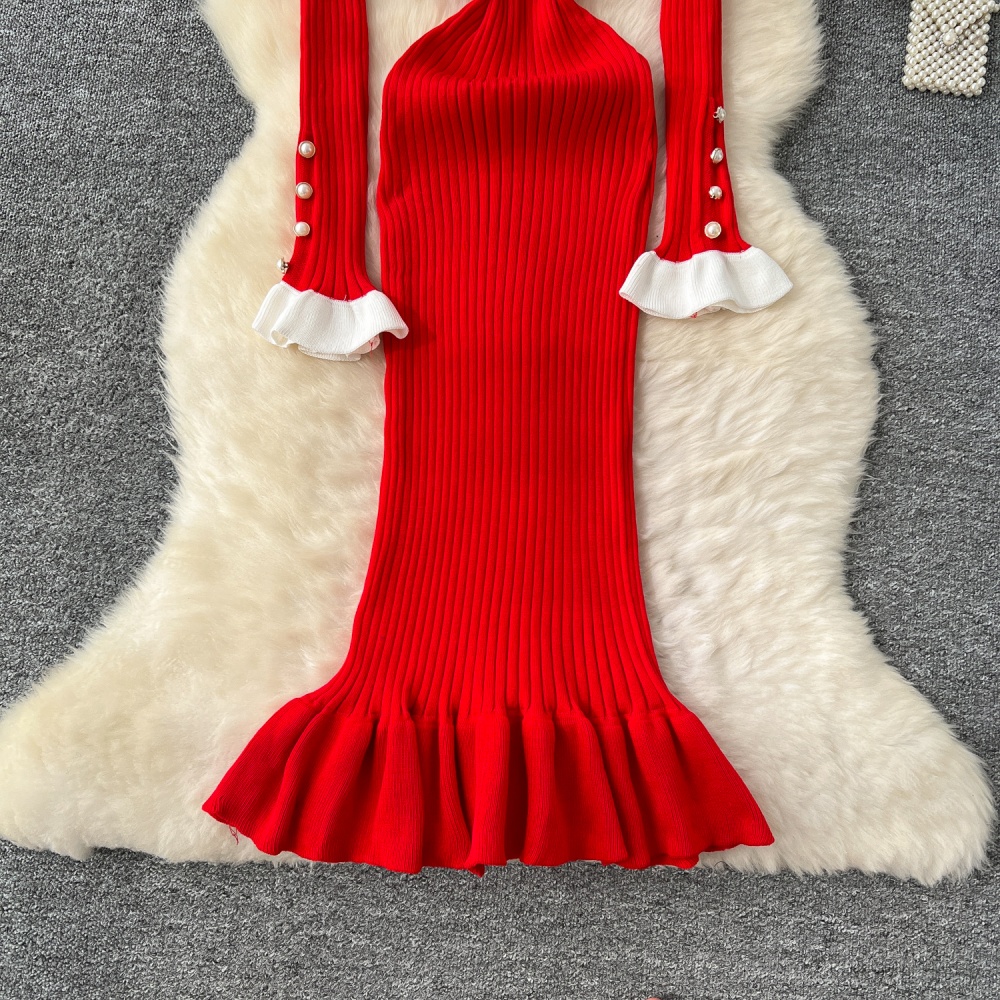 Single-breasted dress doll collar long dress for women