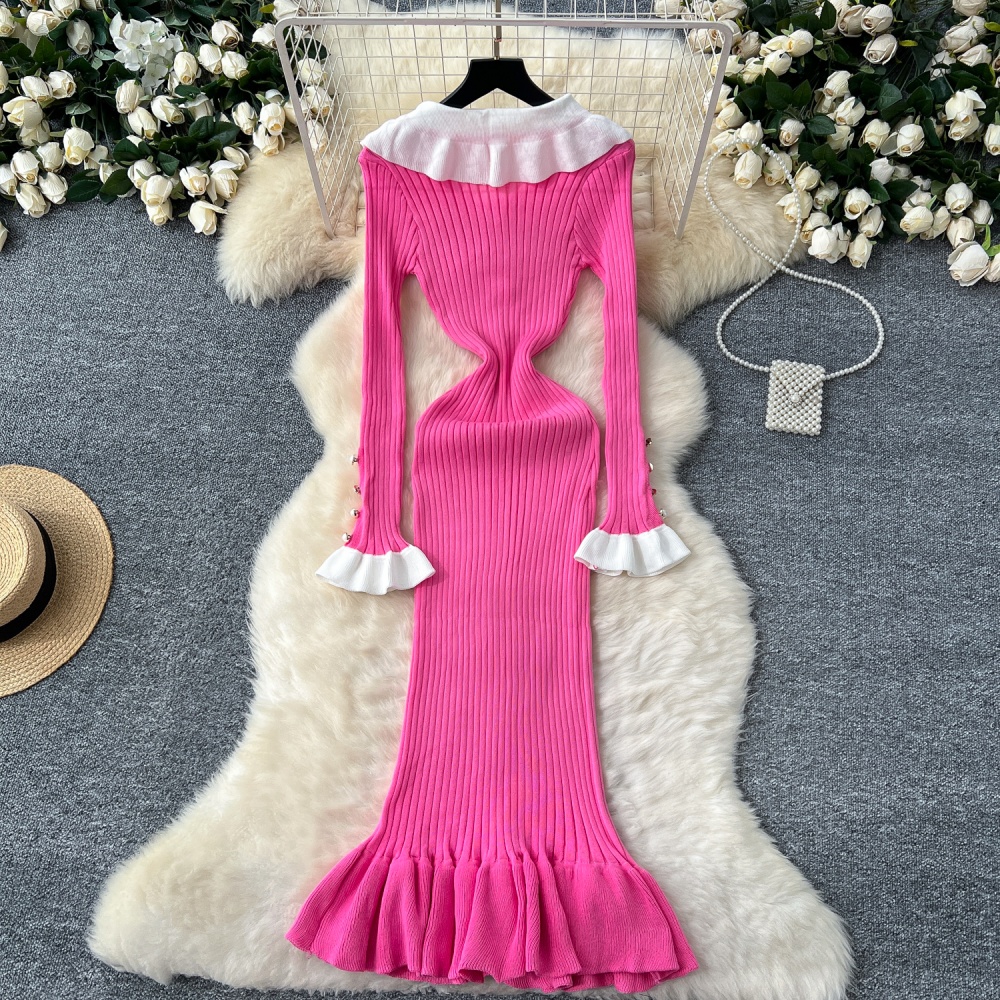 Single-breasted dress doll collar long dress for women