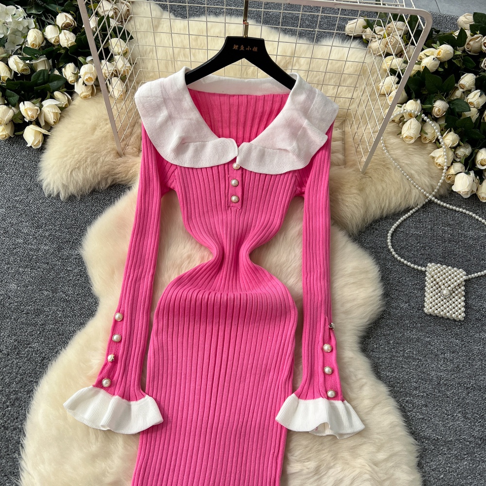 Single-breasted dress doll collar long dress for women