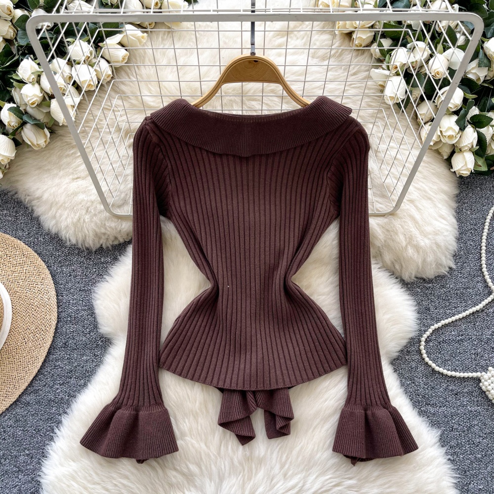 Trumpet sleeves temperament tops ladies sweater