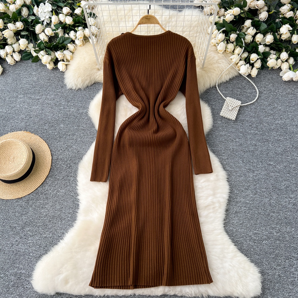 Bottoming slim long dress Korean style dress for women