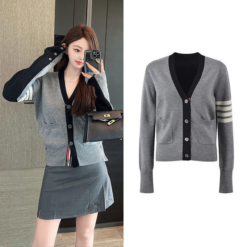 Long and short in front mixed colors sweater autumn coat