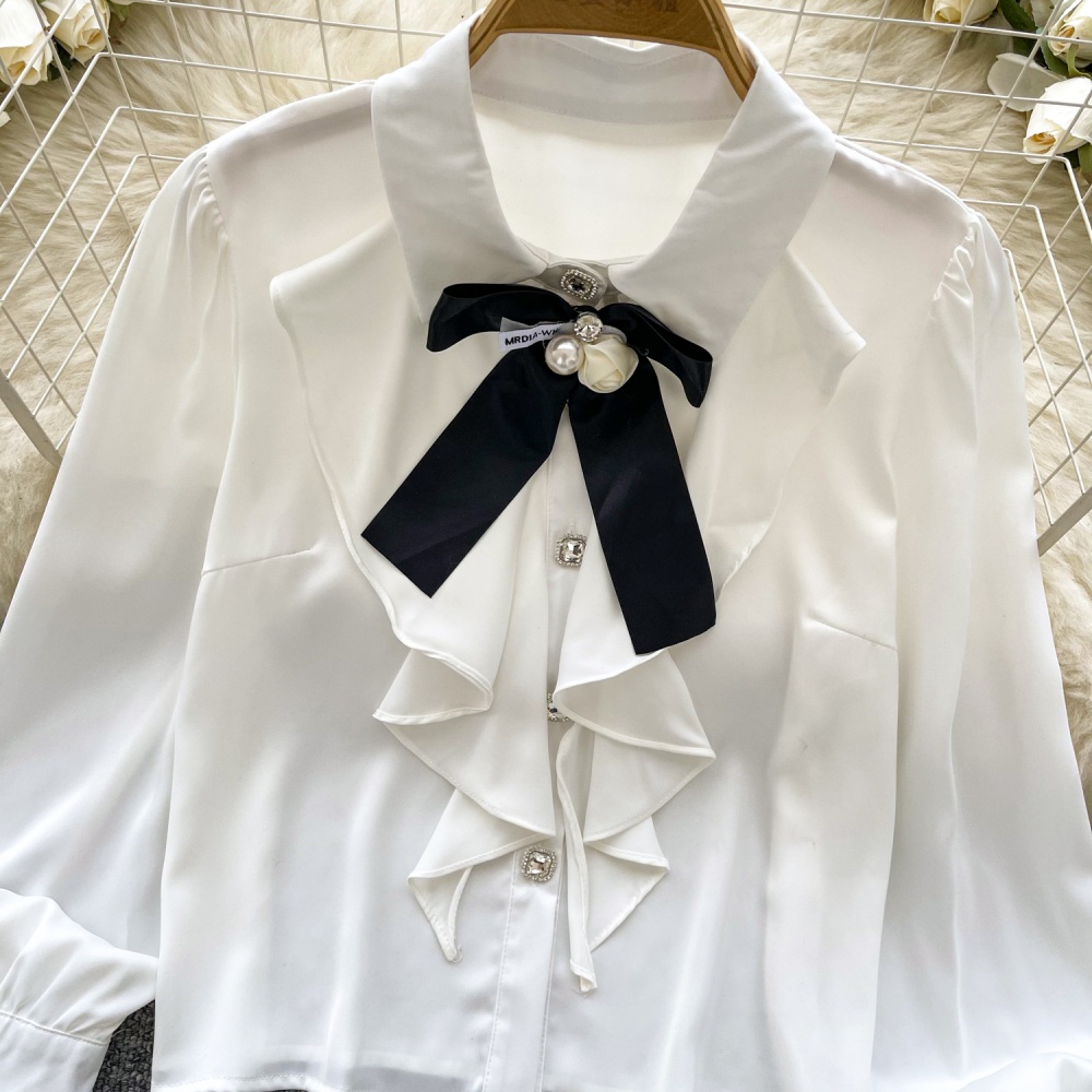 Slim lace shirt long sleeve bow tops for women