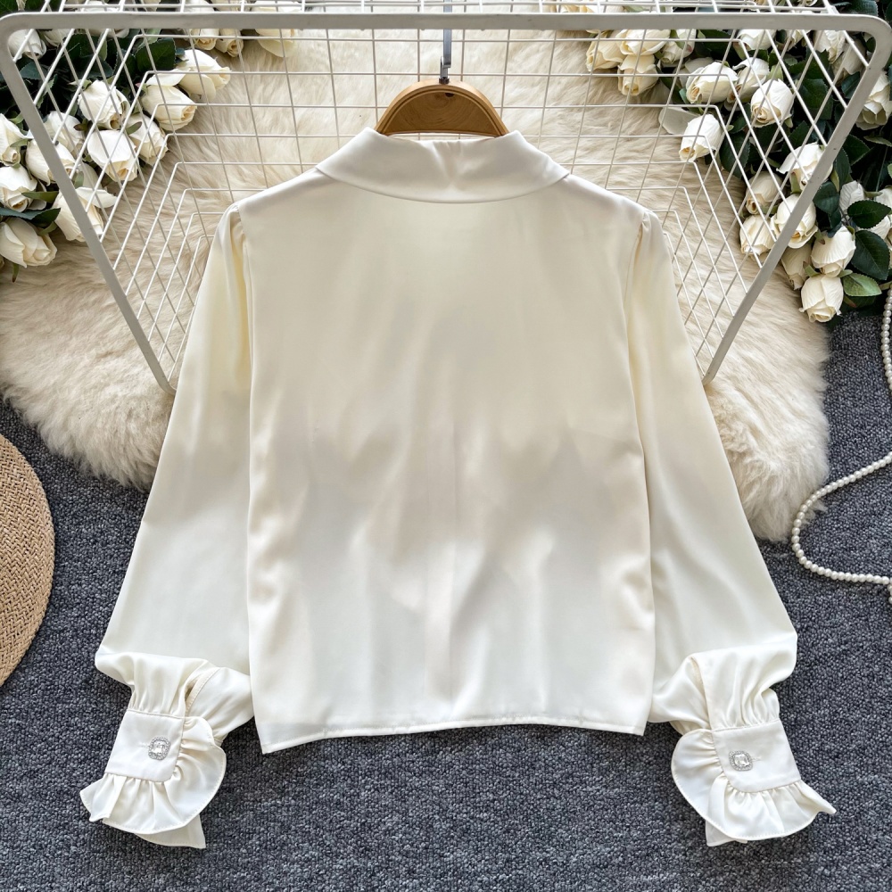 Slim lace shirt long sleeve bow tops for women