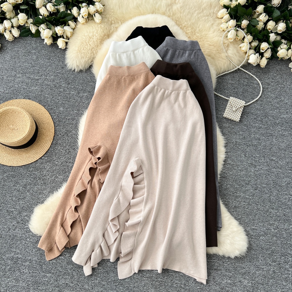 Lotus leaf edges split skirt high waist sweater dress