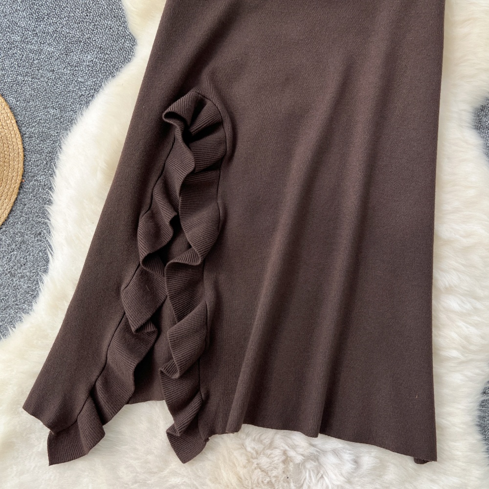 Lotus leaf edges split skirt high waist sweater dress