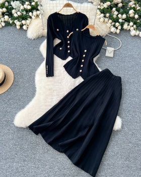 Sleeveless long sleeve skirt knitted vest 3pcs set for women