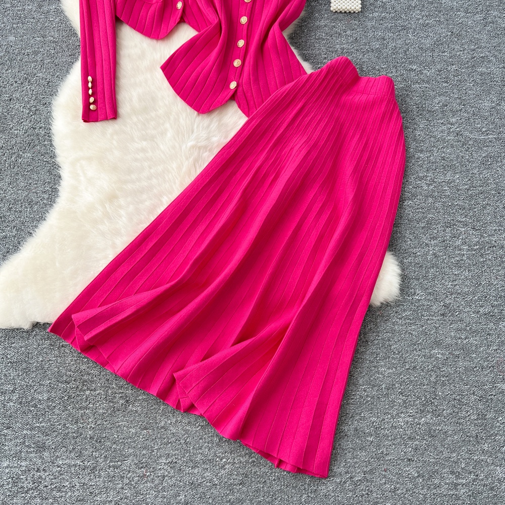 Sleeveless long sleeve skirt knitted vest 3pcs set for women