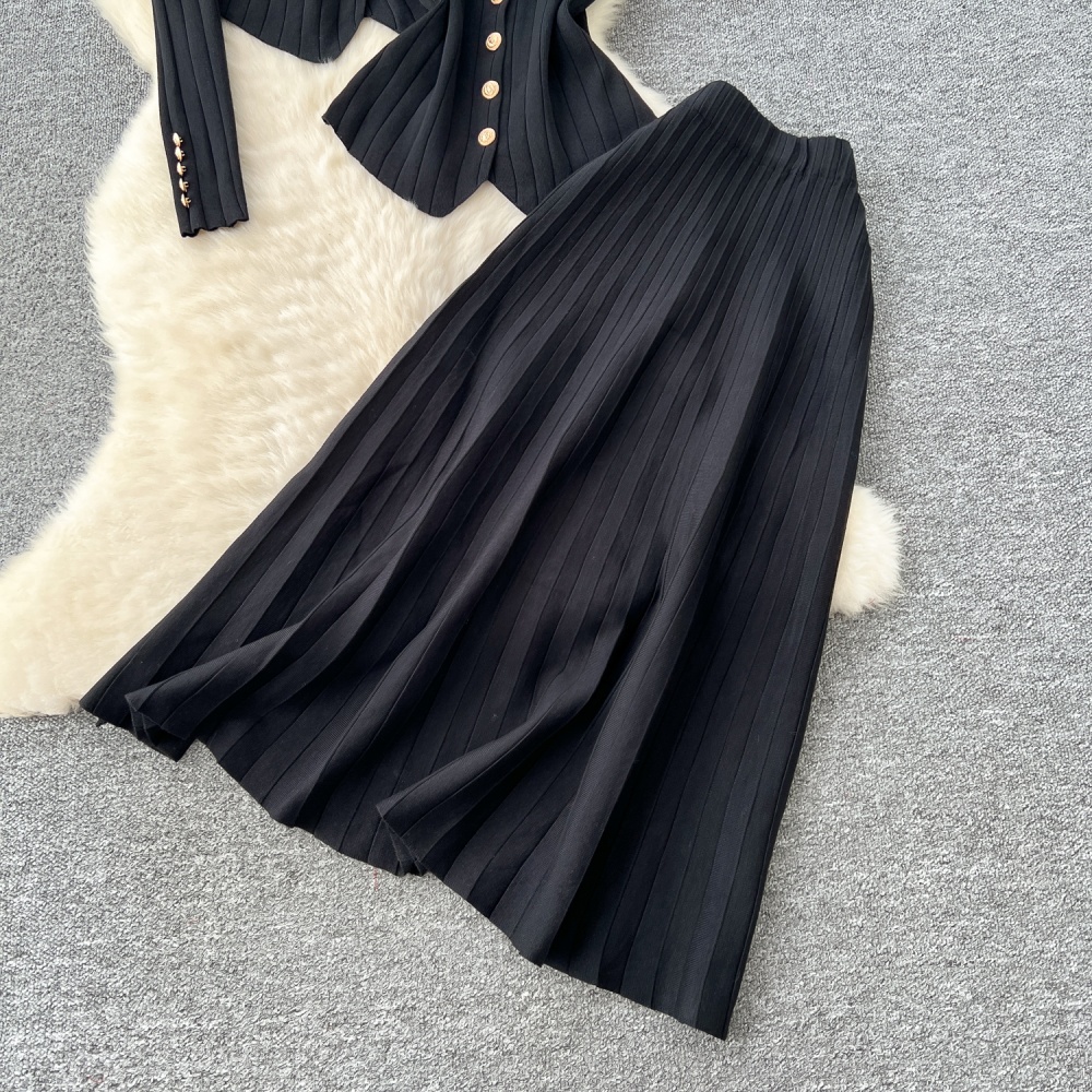 Sleeveless long sleeve skirt knitted vest 3pcs set for women