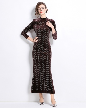 Elegant European style slim sexy rhinestone fashion dress