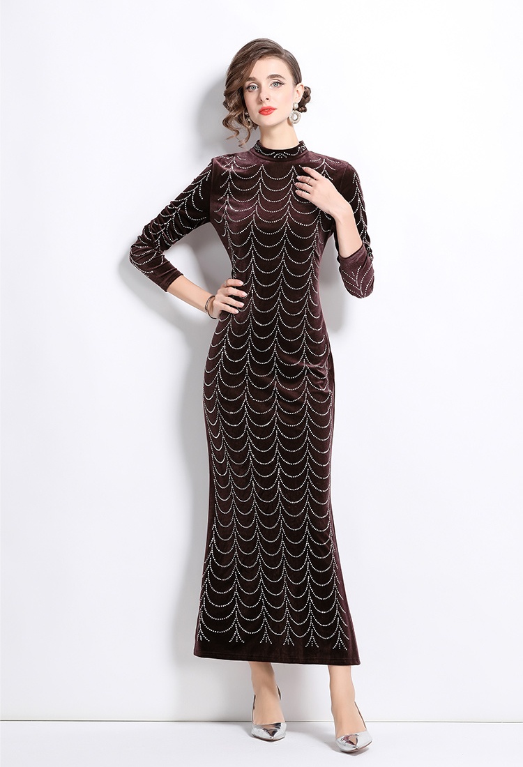 Elegant European style slim sexy rhinestone fashion dress