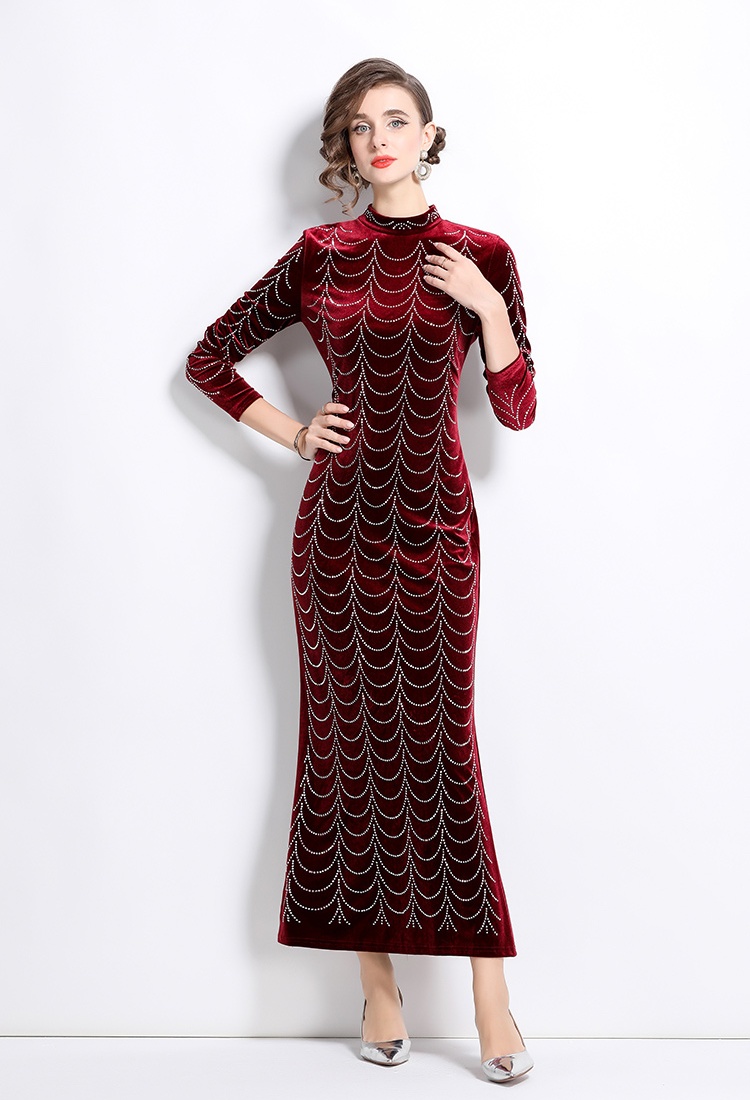 Elegant European style slim sexy rhinestone fashion dress