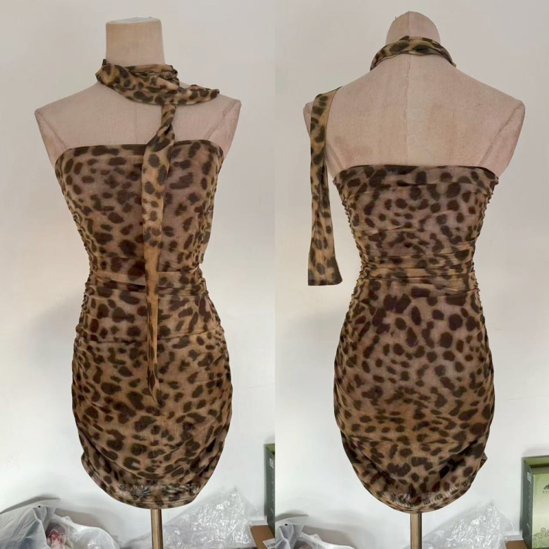 Four seasons scarf spicegirl sexy wrapped chest leopard dress