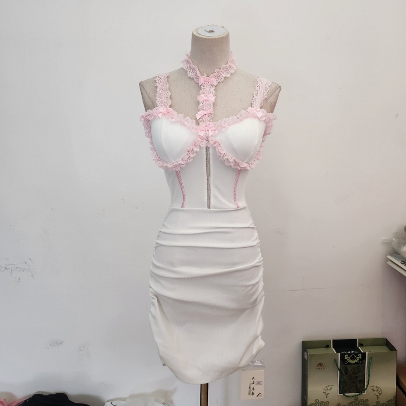 Sling stitching sexy pink dress for women