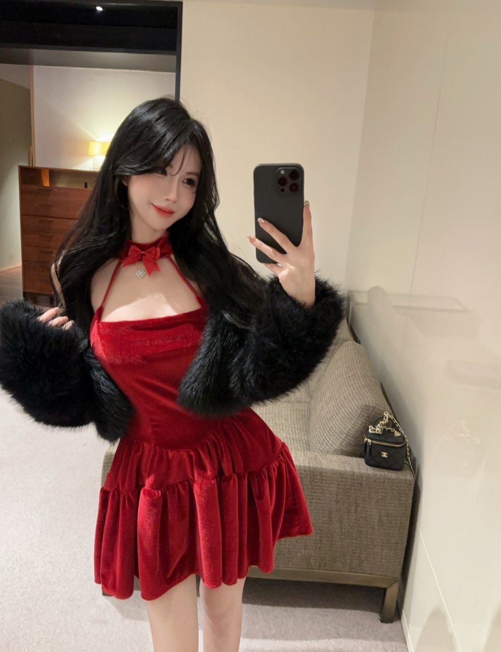 Velvet banquet big skirt sling red sexy spicegirl dress