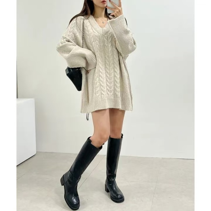 Long twist all-match Korean style pure sweater