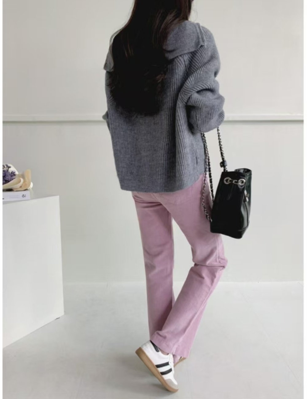 Korean style pure coat large lapel double zip cardigan