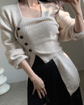 Wrapped chest long sleeve sweater Korean style vest 2pcs set