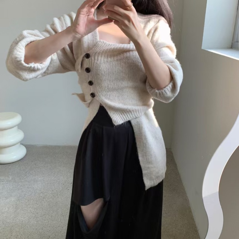 Wrapped chest long sleeve sweater Korean style vest 2pcs set